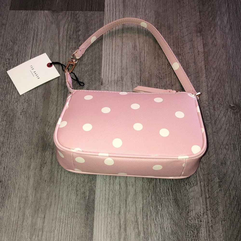 Ted Baker Soft Pink & White Polka Dot Convertible Shoulder Bag Wristlet NWT - Picture 8 of 16
